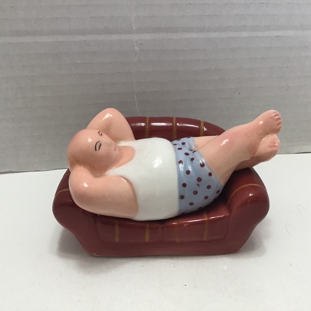 Vintage 1990s Couch Potato Man Salt & Pepper Shaker Set by Clay Art